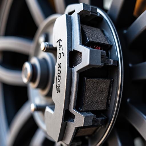 Close-up of a car's disc brake assembly.